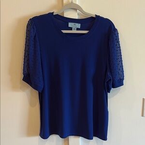Cece Royal Blue Top with Sheer Pilka Dot Sleeves